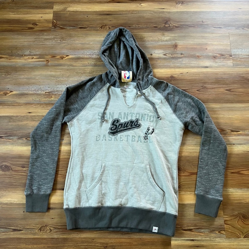 Majestic San Antonio Spurs Hoodie Womens Small Grey Raglan V-Neck NBA Pullover
